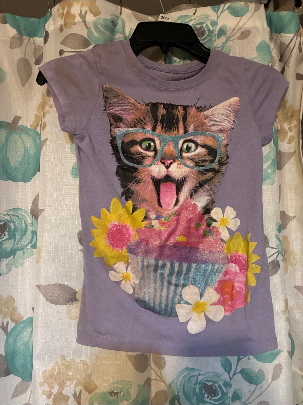 aerie Purple Girls' Cat with Cupcake Graphic Tee